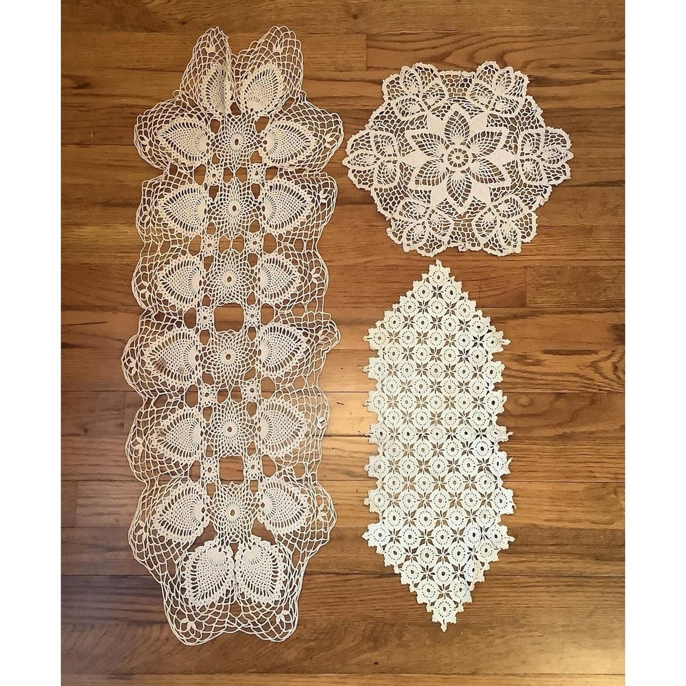Vintage Doilies Ecru Crochet Doilies Lot Of 3